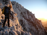 Carrie looking back at what we've just climbed on the first morning. The sun eventually burnt off the heavy rime.