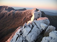 The Cuillin ridge on the first morning. Blue skies, and white tops...
