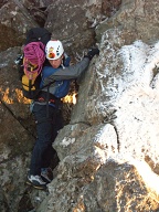 Ed downclimbing with a heavy rucksack.